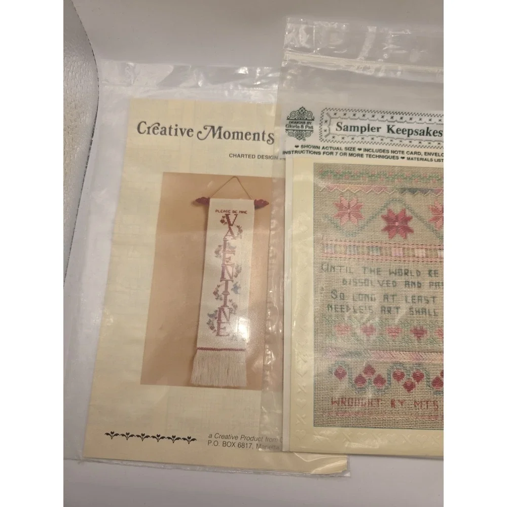 Lot Of 4 Cross Stitches Needlepoint - See Pictures Teddy Bear